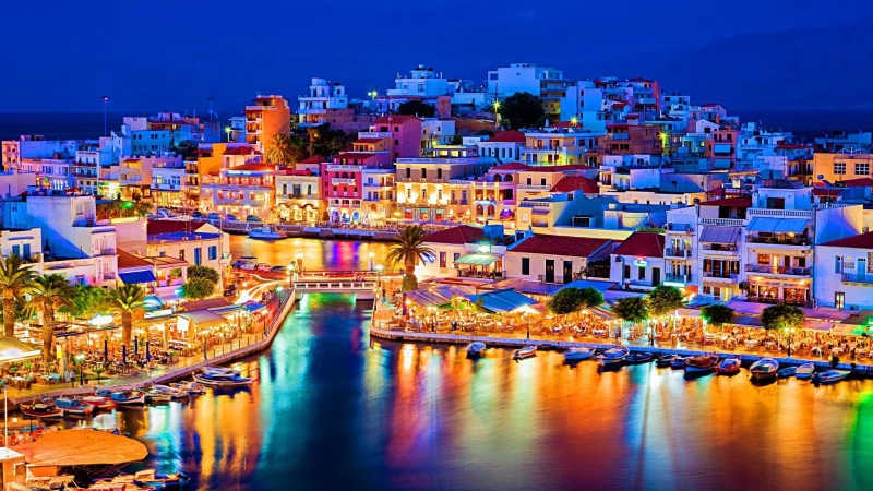 city lights, europe, crete, stunning, 1080P, beautiful, cityscape, agios nikolaos, greece