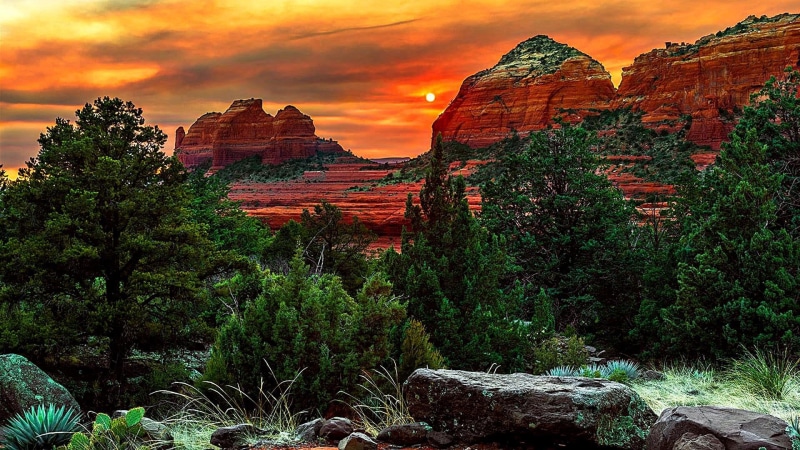 landscape, eroded, scenics - nature, arizona, solid, sunset, rock, travel destinations, rock formation, rock - object, sedona, schnebly hill, travel, nature