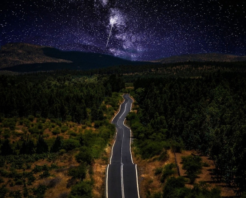 mountains, astronomy, tree, Milky Way, star field, space, long exposure, black, non-urban scene, transportation, plant, starry night, sky, star - space