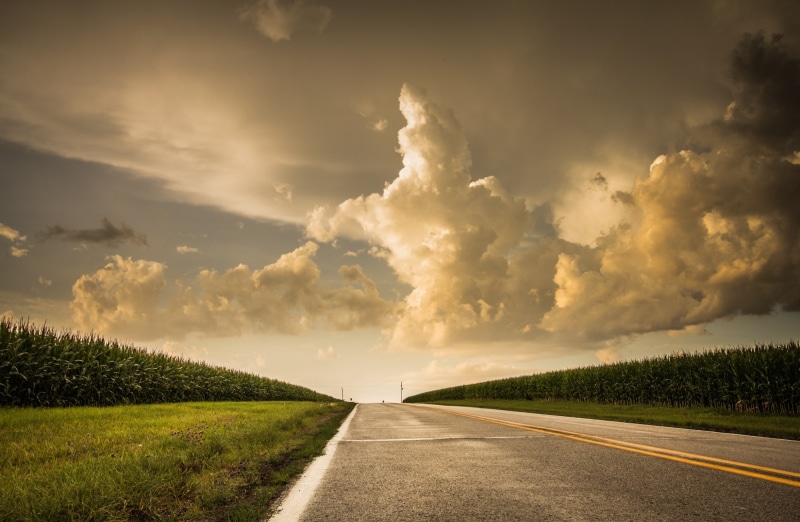 beauty in nature, tranquil scene, Summer, sunset, Corn, United States, Road, 1080P, cloud - sky, scenics - nature, transportation, direction, land, no people