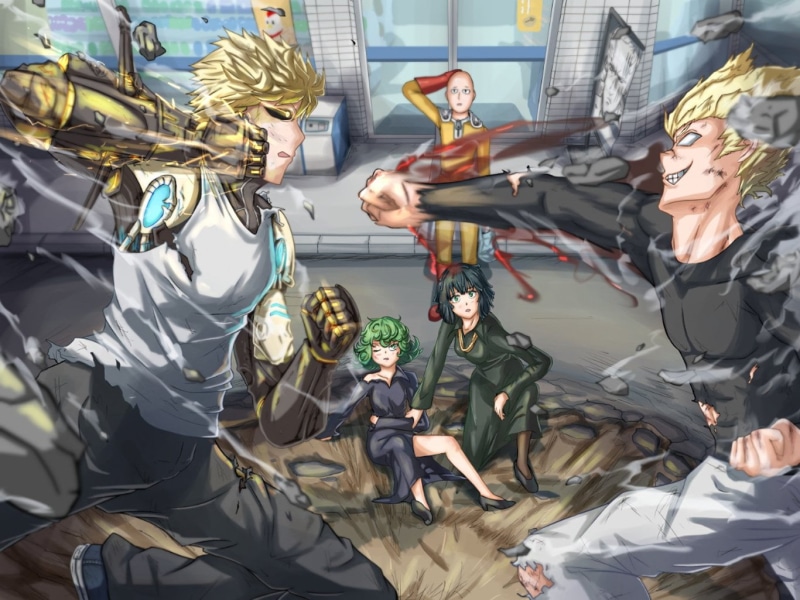 men, art and craft, creativity, group of people, arts culture and entertainment, day, lifestyles, Garou (One-Punch Man), Fubuki (One-Punch Man), Tatsumaki (One-Punch Man)