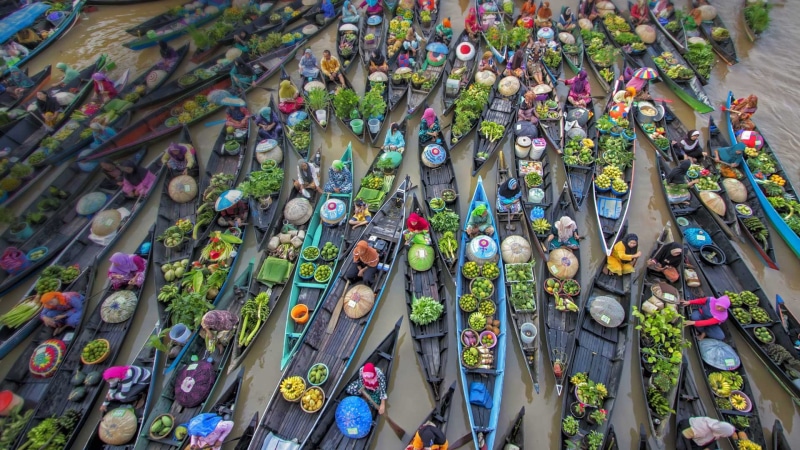 floating market, Indonesia, 1080P, boats, trade, the martapura river, Lock-Bunyan