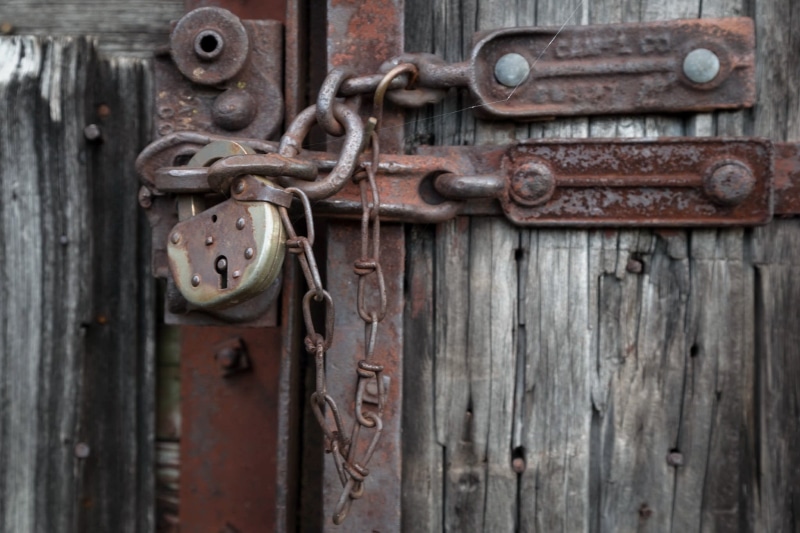 wrought iron, old, gate, deterioration, door, outdoors, metal, day, 1080P, no people, protection, rust, lock, entrance, safety, close-up, security, closed