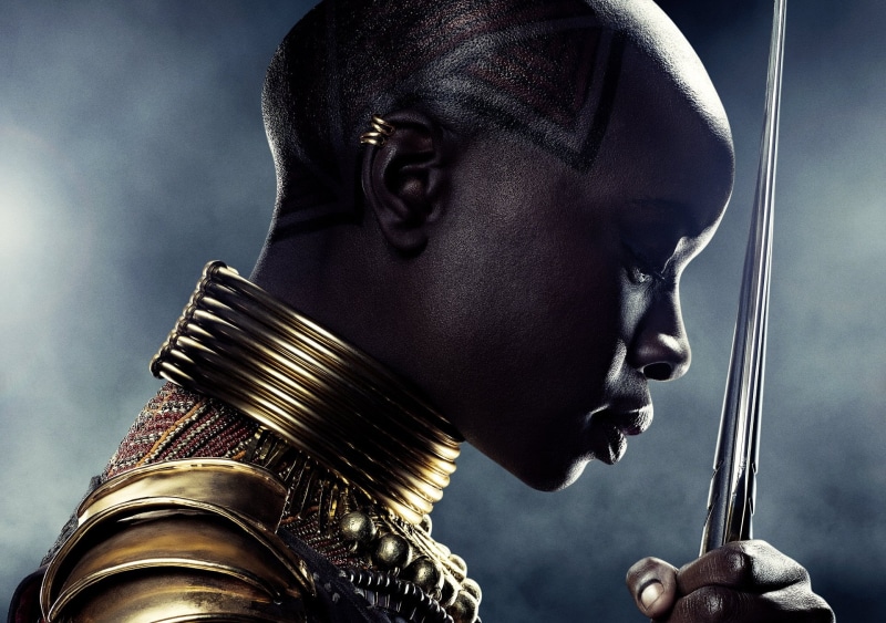 metal, Okoye (Marvel Comics), human body part, one person, Black Panther, young men, focus on foreground, 1080P, real people, Danai Gurira, holding, headshot