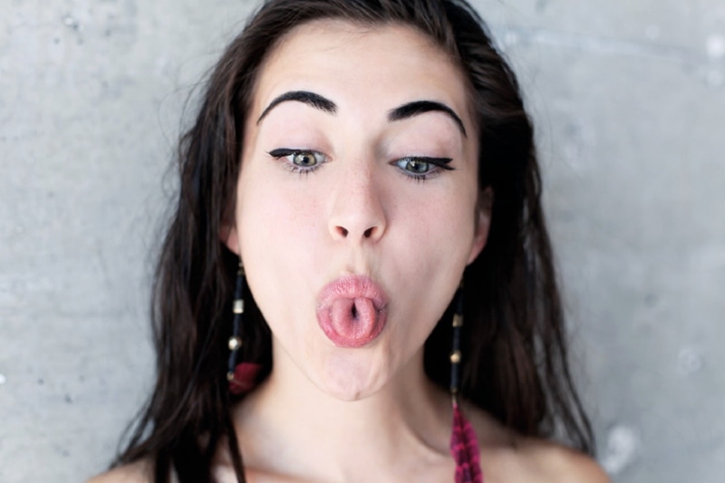 human face, tongues, body part, brown hair, young adult, indoors, brunette, emotion, beautiful woman, women, looking at camera, headshot, human body part