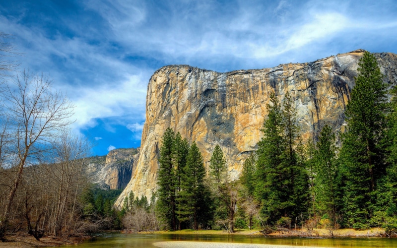 Sky, Mountains, National, Yosemite, River, Trees, Park, 2K, Blue, Sierra, Nevada