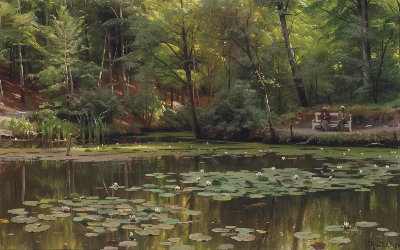 2K, Water Lilies on a pond, Lilies on a pond, Peter Merk Of Menstad, 1920, Danish painter, Peder Mørk Mønsted, Danish realist painter