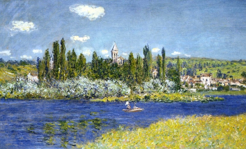 Vétheuil, 1080P, river, Claude Monet, boat, picture, landscape