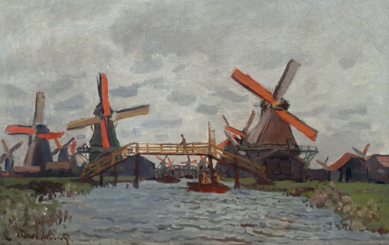 picture, Claude Monet, landscape, Windmills near Zaandam, 2K