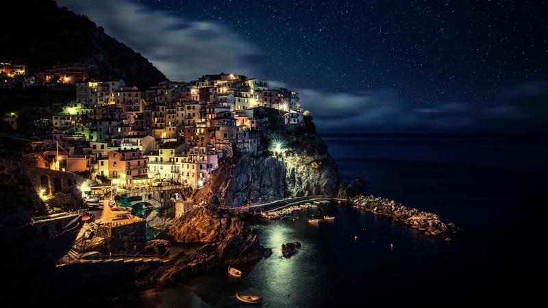 4K, space, beach, sky, horizon over water, building exterior, star - space, nature, sea, land, townscape, architecture, astronomy, no people, city, illuminated