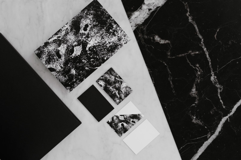 design, black, template, white, 5K, creativity, business, directly above, close-up, flyer, indoors, brand, marble, tiled floor, business card, built structure