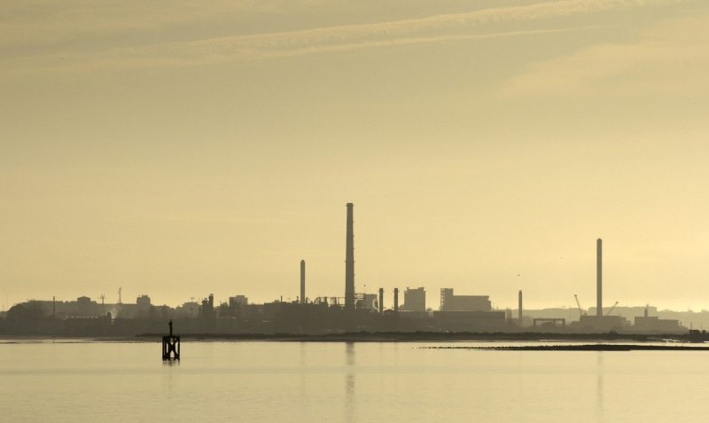 architecture, waterfront, built structure, water, sunset, factories, pollution, industrial, outdoors, urban skyline, photography, tall - high, silhouette