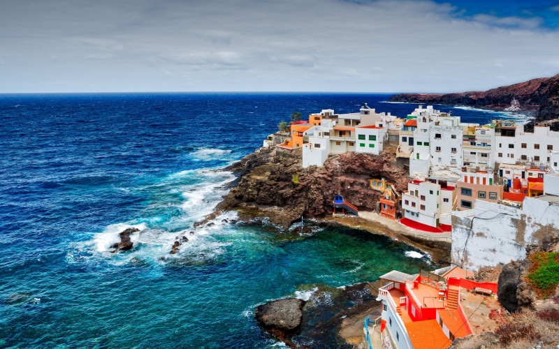 Spain, Coast, Rocks, Islands, Houses, Ocean, 1080P, Buildings, Canary, Cliffs