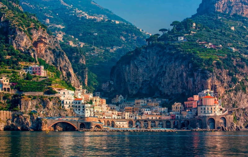 1080P, city, near, village, mountains, water, Sea, scenery, houses, body, Italy, town house