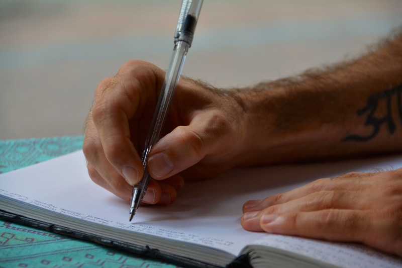 office, notebook, writing, education, document, letter, focus on foreground, hand, page, pen, diary, person, human body part, book, text, fingers, men