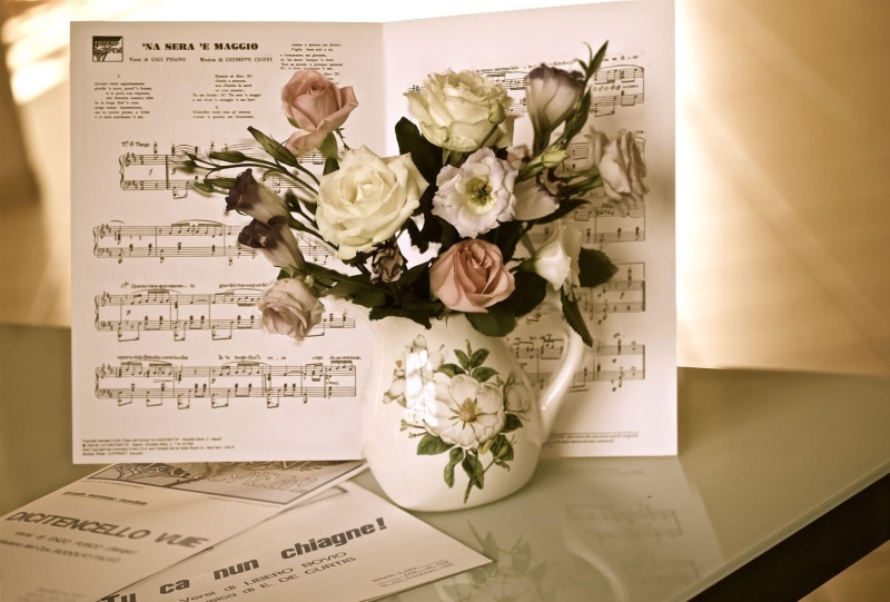 wedding, bouquet, jar, beauty in nature, roses, nature, plant, paper, rose, no people, flowering plant, fragility, notes, bunch of flowers, celebration