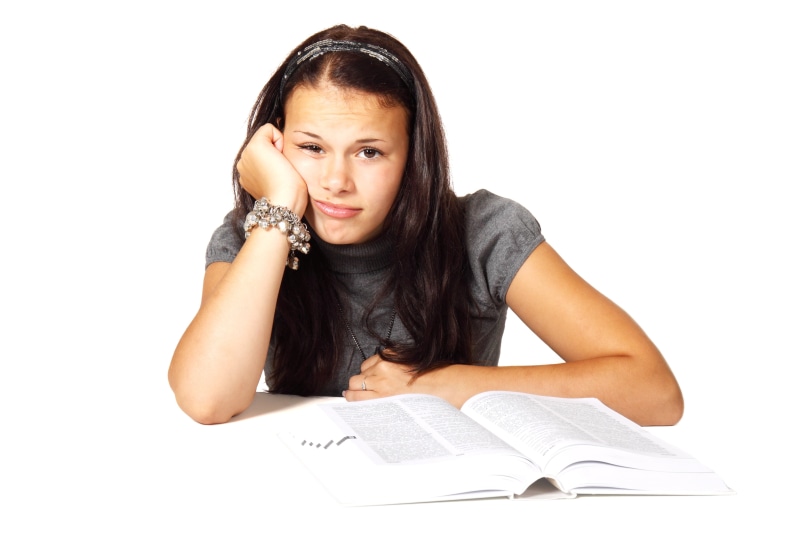 bored, young Adult, learning, contemplation, caucasian Ethnicity, hairstyle, study, one Person, white, wearing, youth, gray, book, woman, girl, beauty