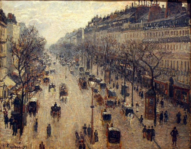 art, winter, Paris, morning, camille, hd, paintings, france, pissarro, impressionism, 1080P, nature