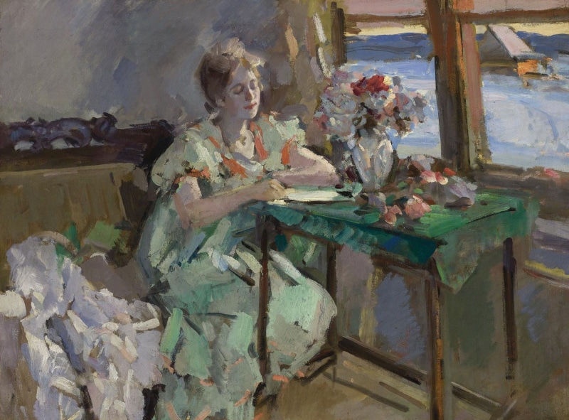 Konstantin Korovin, picture, Window, 1080P, interior, girl, impressionism