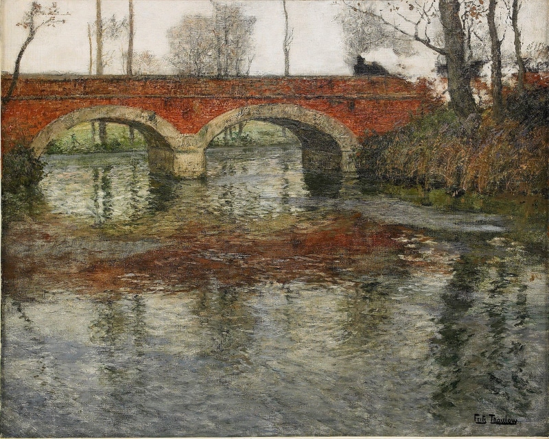 arch, bridge, med stenbro, Frits Thaulov, river landscape, 1080P, impressionism, river