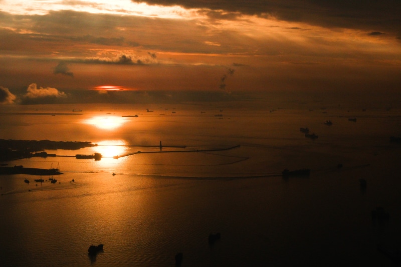sunrise, nature, monet, tranquil scene, impressionism, scenics - nature, aerial, sunset, sea, sunlight, sun, surrealism, cloud - sky, no people, bird, horizon