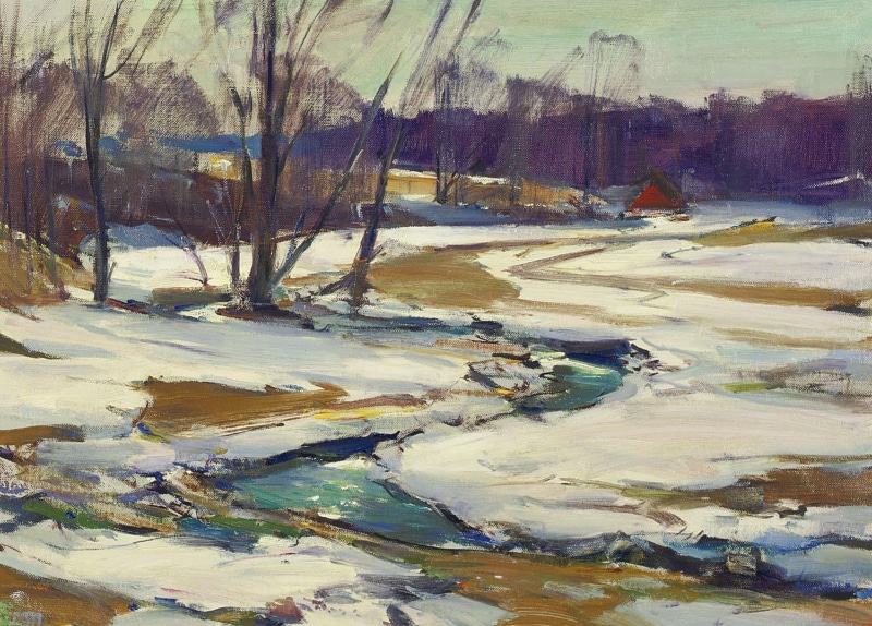 nature, landscape, picture, impressionism, 1080P, Stream and Melting Snow, Carl William Peters