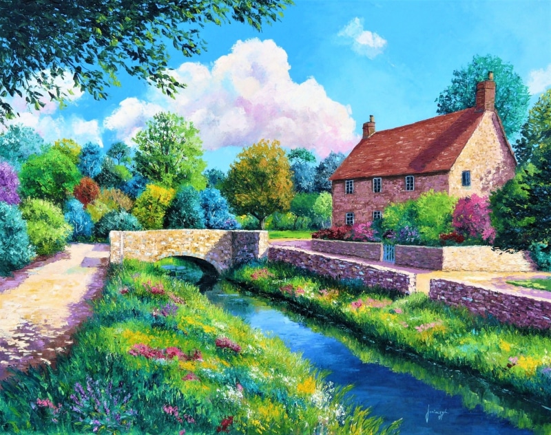 Colorful, 1080P, House, Painting, Impressionism, Artistic, Colors, Field