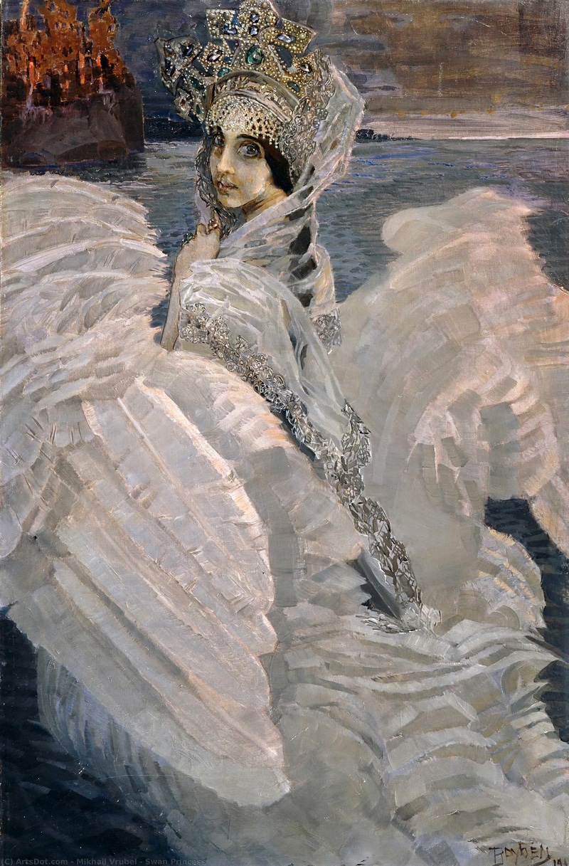 traditional art, painting, 4K, modern, princess, impressionism, modern impressionism, Mikhail Vrubel, Russian, artwork, surreal, oil painting, expressionism