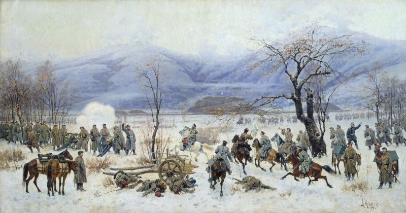 The battle of SHIPKA-Sheinovo, winter, Alexey KIVSHENKO, 1080P, Canvas, The battle of Sheinovo, oil., 28 December 1877, The Russo-Turkish war (1877-1878)