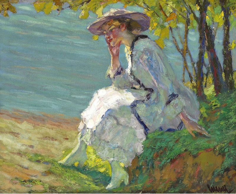 woman, people, day, outdoors, hat, real people, lake, leisure activity, art and craft, rock - object, adult, painting, pictura, art, lifestyles, nature