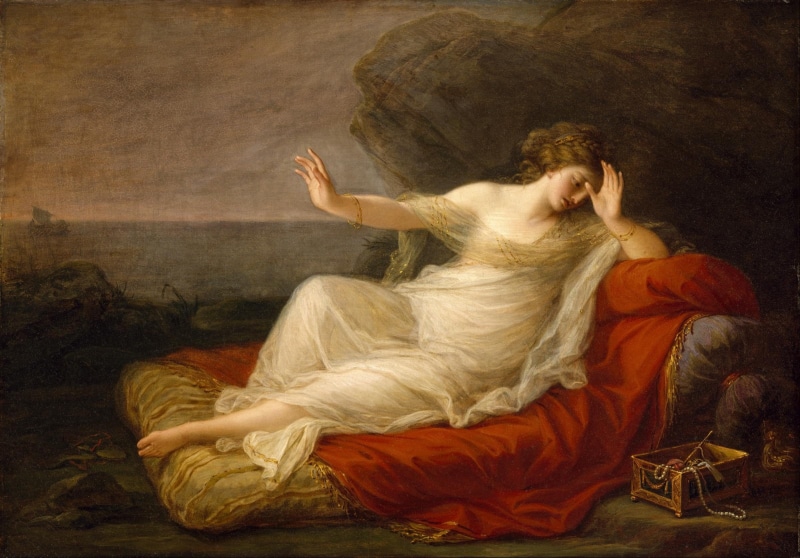 pictura, red, art, theseus, painting, Ariadne abandoned by Theseus, angelica kauffmann, luminos, ariadne, 1080P, girl