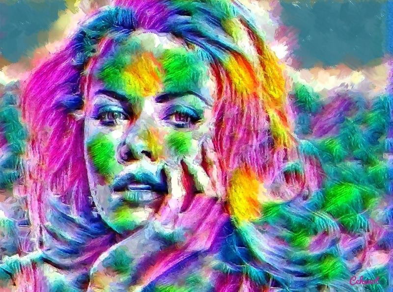 yellow, multi colored, dyed hair, pink, front view, headshot, adult, close-up, hand, blue, art, looking at camera, portrait, Charlize Theron, young adult
