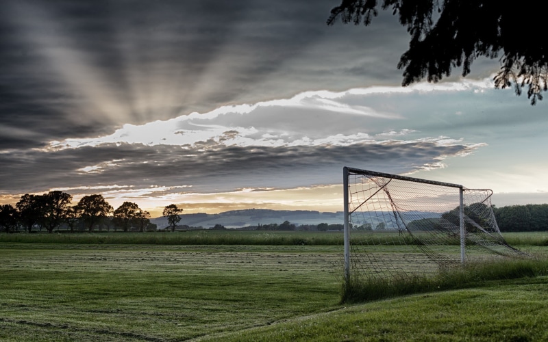landscape, metal, soccer, sky, tranquility, nature, sunset, land, outdoors, no people, scenics - nature, sunlight, gray, cloud - sky, 2K, tree, sport