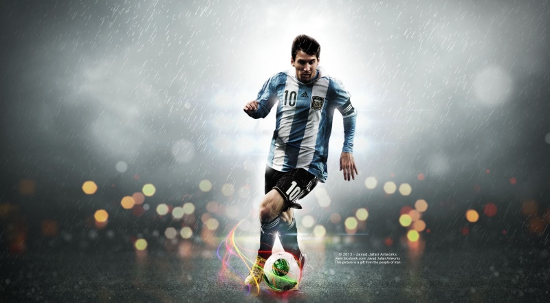 motion, soccer ball, dusk, soccer field, soccer, team sport, ball, sports equipment, leo, rain, messi, soccer player, outdoors, grass, one person, physical activity