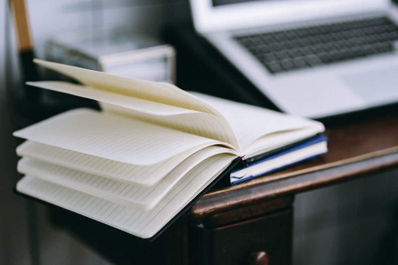 copyspace, file, paper, wooden desk, workspace, notebooks, opened notebook, workplace, phone, work, apple macbook, hardcover book, communication, mobile