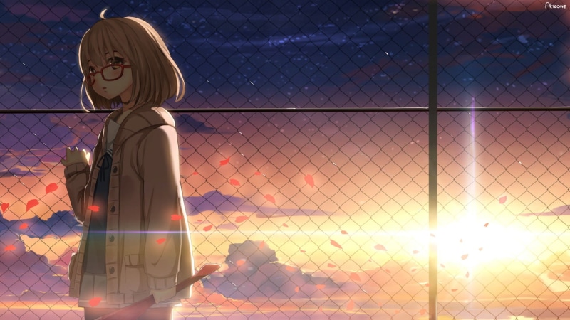 outdoors, women, hairstyle, anime girls, hair, child, casual clothing, Kyoukai no Kanata, nature, lifestyles, chainlink fence, fence, contemplation, anime