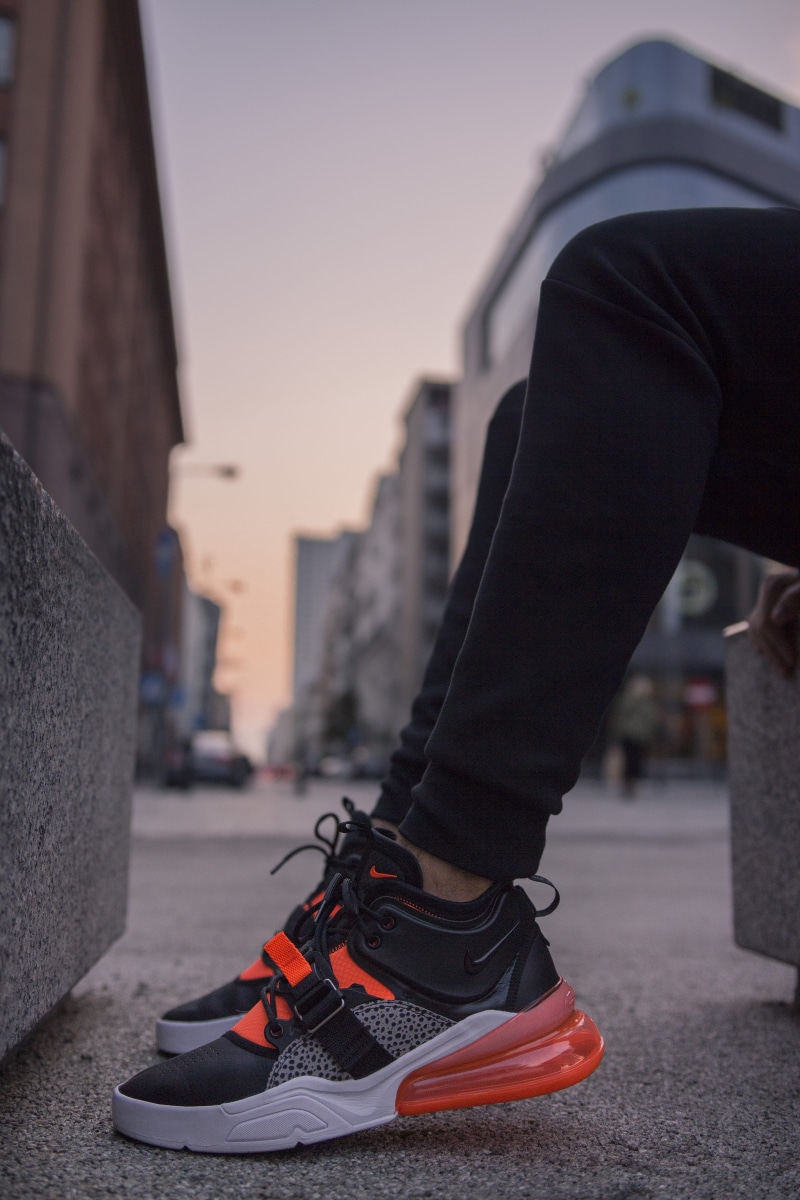 sports Training, human Foot, sneeakerhead, running, max, orange, wearing, urban Scene, outdoors, muscular Build, afternoon, athlete, healthy Lifestyle