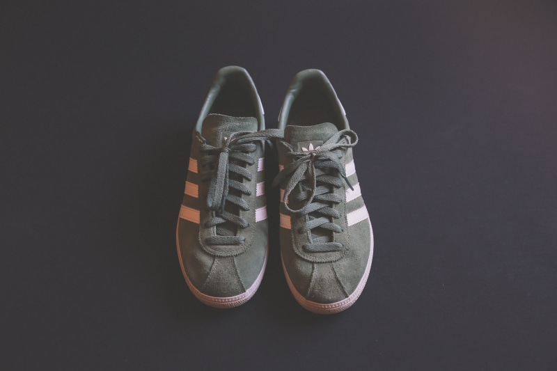 compatibility, trainers, side by side, gray, white color, studio shot, high angle view, canvas shoe, green, apparel, no people, shoes, clothing, fashion