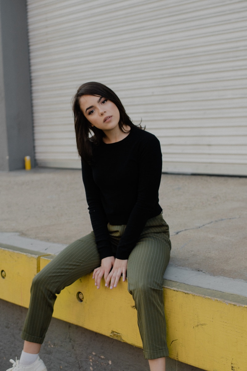 hairstyle, architecture, footwear, shutter, near, hair, young women, three quarter length, tire, sleeved, real people, spoke, teenager, shoe, hardwood