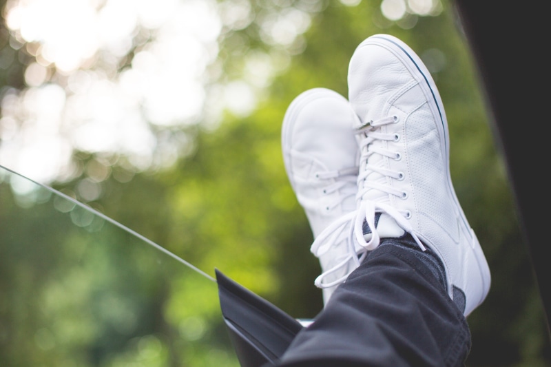 fashion, men, Sneakers, nature, shoe, real people, focus on foreground, body part, plant, human body part, White, low section, footwear, human leg, one Person