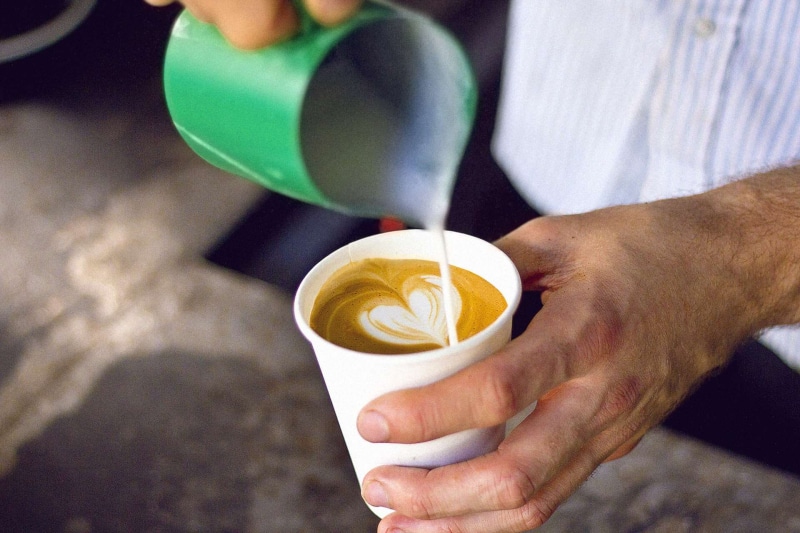 mug, focus on foreground, finger, coffee, latte, one person, drinking, hand, human body part, 1080P, adult, milk, barista, cup, take away, holding, tyler hendy
