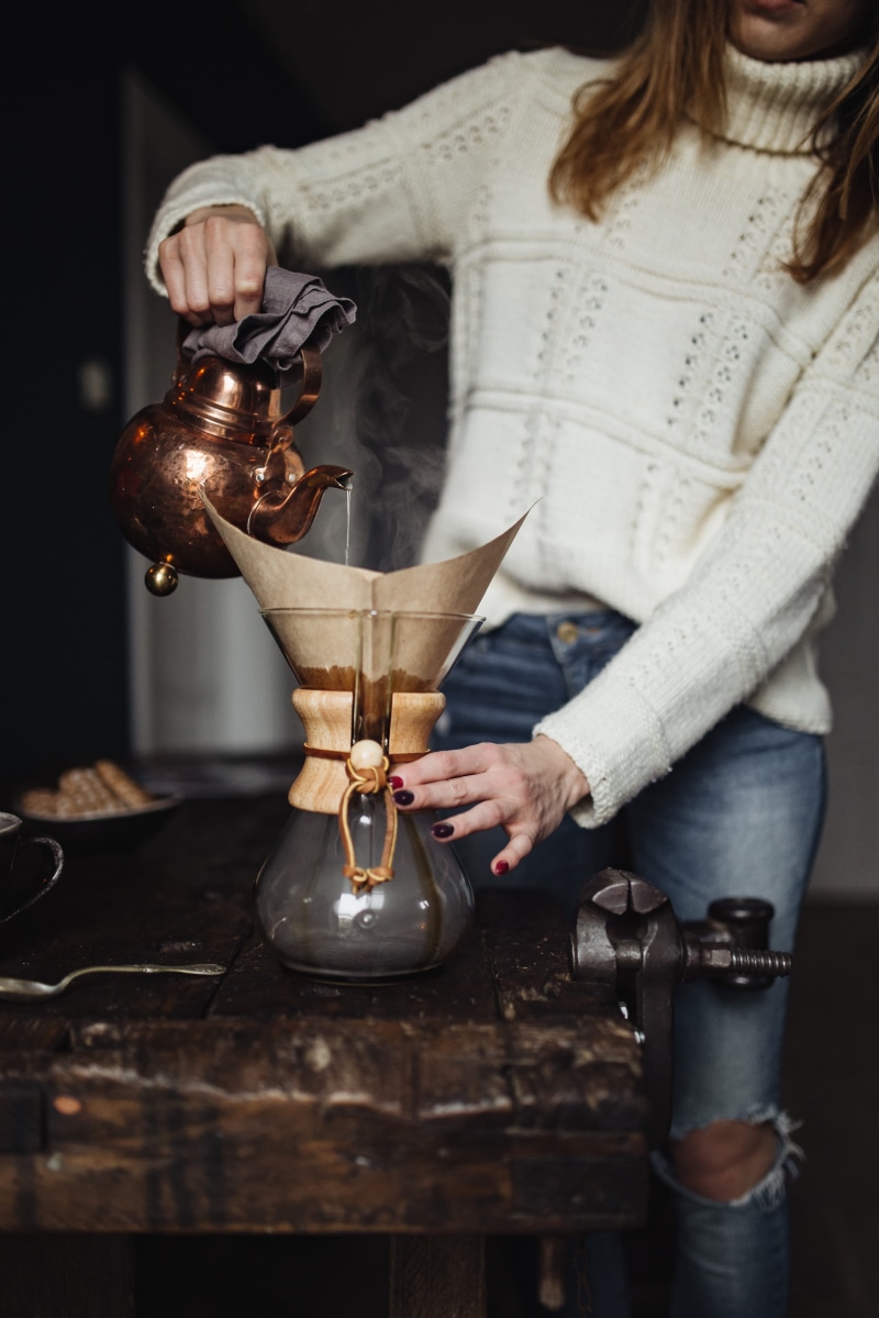 preparation, midsection, brewed, girl, indoors, coffee - drink, young women, woman, one person, hairstyle, casual clothing, food and drink, making, coffee