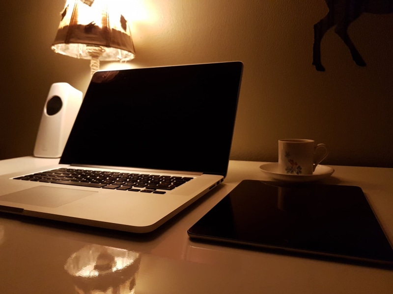 furniture, internet, modern, research, lighting equipment, macbook, open, 1080P, office, food and drink, mug, near, mode, desk, cup, no people, coffee - drink