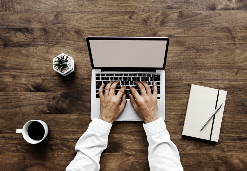 typing, device, human body part, one person, wireless technology, journal, hobby, communication, men, using laptop, adult, coffee cup, computer, cup, high angle view
