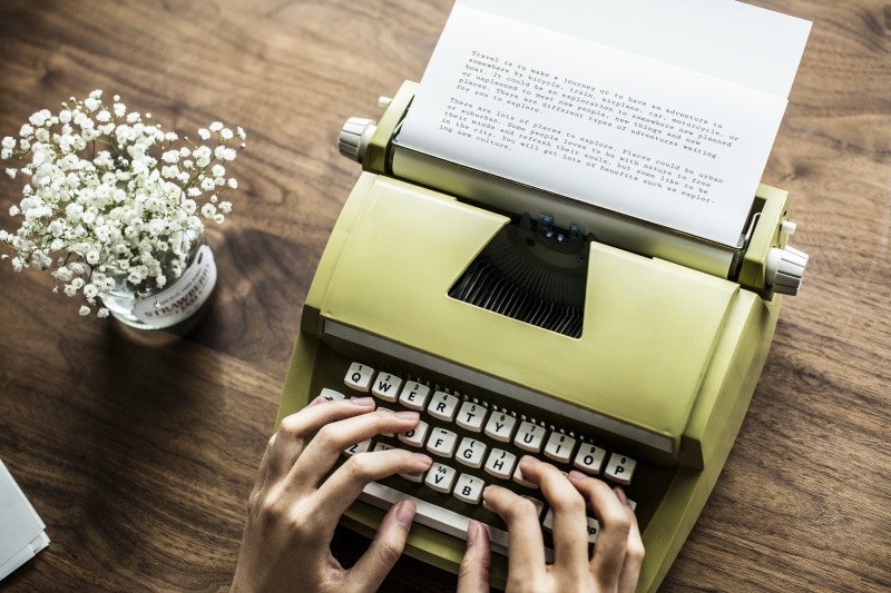 typing, table, 4K, adult, typescript, tool, high angle view, typewriter, communication, work from home, working, wood - material, indoors, publish, holding