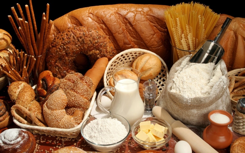 oil, still life, bakery, bread, abundance, baking, variation, healthy Eating, cereal Plant, no people, rustic, organic, 720P, nut, barley, container, baskets