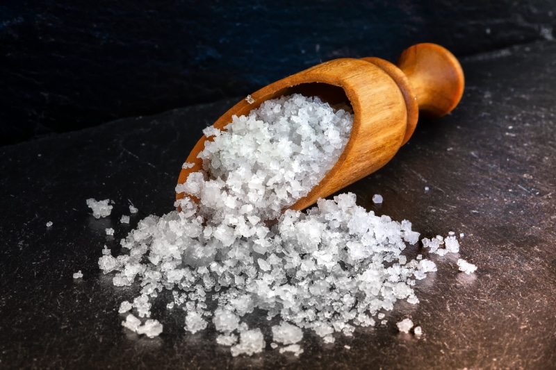 kitchen utensil, dry, temptation, sea salt, salt, wellbeing, table, spice, snack, distribute, pile, wooden shovel, sugar, coarse, flour, wood - material