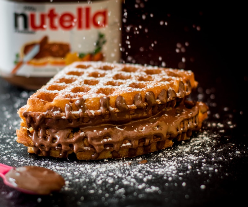 indoors, nutella, jam, bottle, ready-to-eat, waffle, tasty, freshness, food, no people, sugar, waffles, homemade, sweet, selective focus, baked pastry item