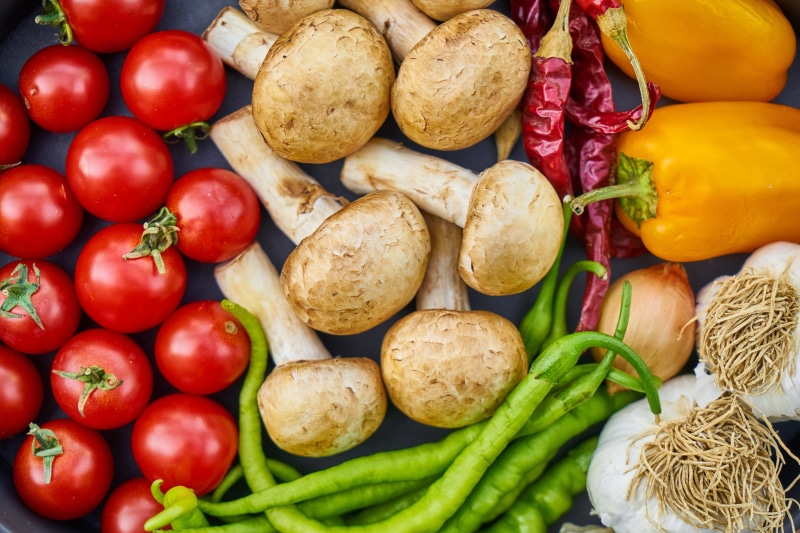 mushroom, variation, choice, black, breakfast, nutrition, freshness, tomato, product photo, vegetarian food, high angle view, healthy lifestyle, snack