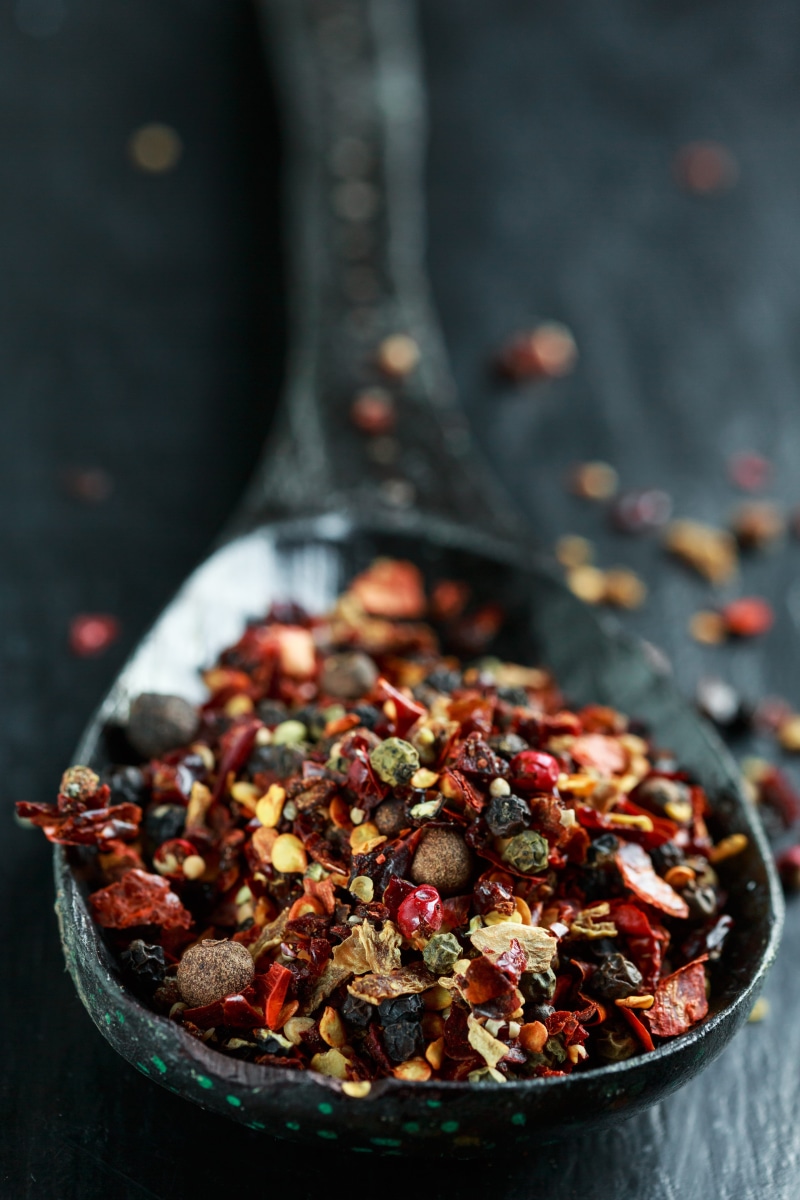 kitchen utensil, wooden spoon, food, no people, pungent, capsaicin, taste, high angle view, raisin, Spoon, indoors, photography, chili, seasoning, gourmet